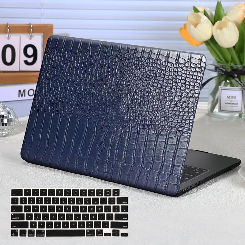 FUNUT for MacBook Air 13 Inch Case 2021 2020 2019 2018 Release M1 A2337 A2179 A1932 Touch ID, MacBook Air M1 Cover Crocodile Leather Laptop Hard Shell & Keyboard Cover for Mac Air 13 Inch, Blue - Image 1